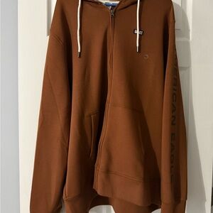 American Eagle Outfitters Men's Zip-Up Brown Sweater